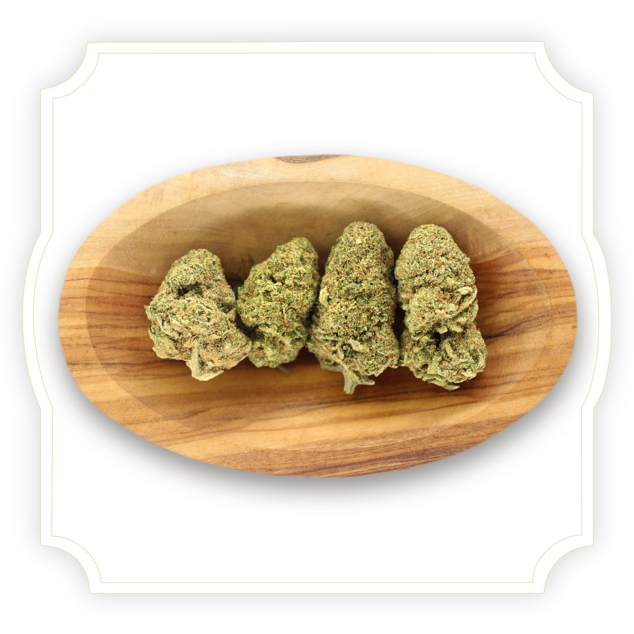 Photo of Ice Cream Cake CBD tea flower buds in a wooden bowl