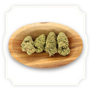 Photo of Ice Cream Cake CBD tea flower buds in a wooden bowl