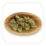 Load image into Gallery viewer, Teriyaki Sauce CBD flower close up in wooden bowl on white background
