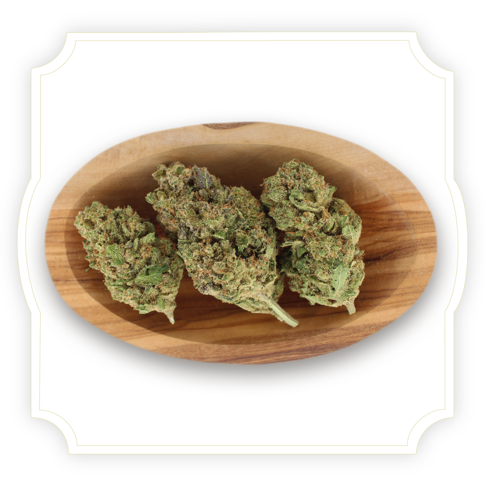 Sour Diesel CBD Hemp Flower in wooden bowl