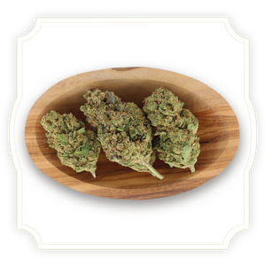 Sour Diesel CBD Hemp Flower in wooden bowl